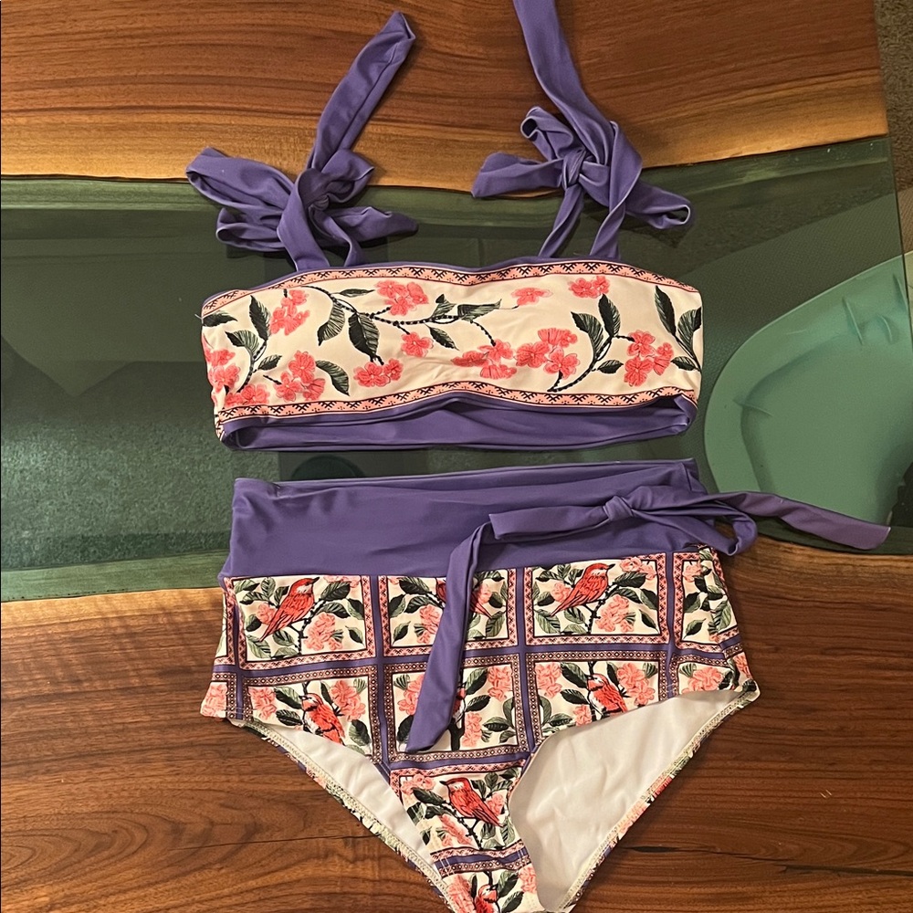 Women’s Purple Floral High-Waist Bikini Set